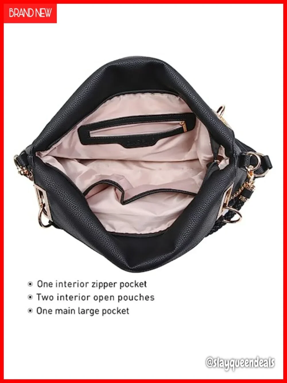 Large Hobo Bag Rhinestone Accents Vegan Leather Tote Shoulder Purse
